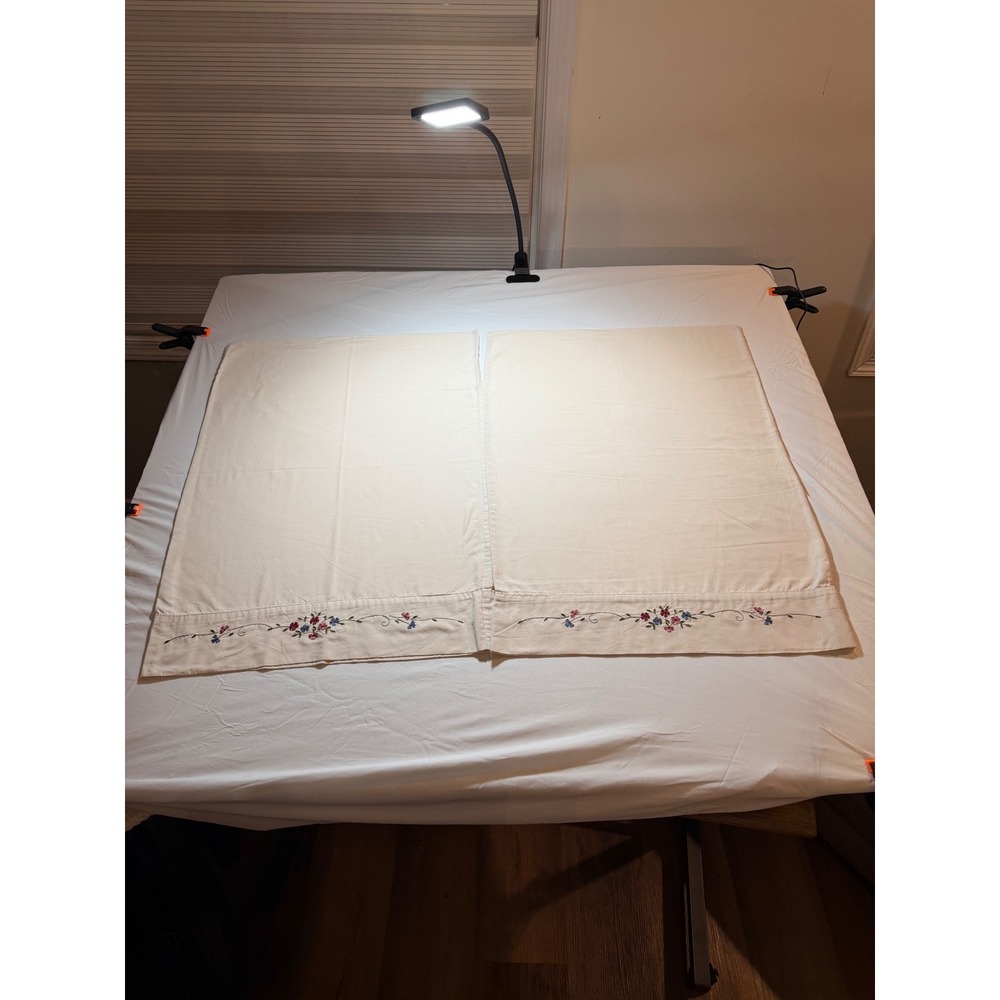 Vintage Cream Embroidered Floral 1990's Pillowcases Cottagecore Farmhouse